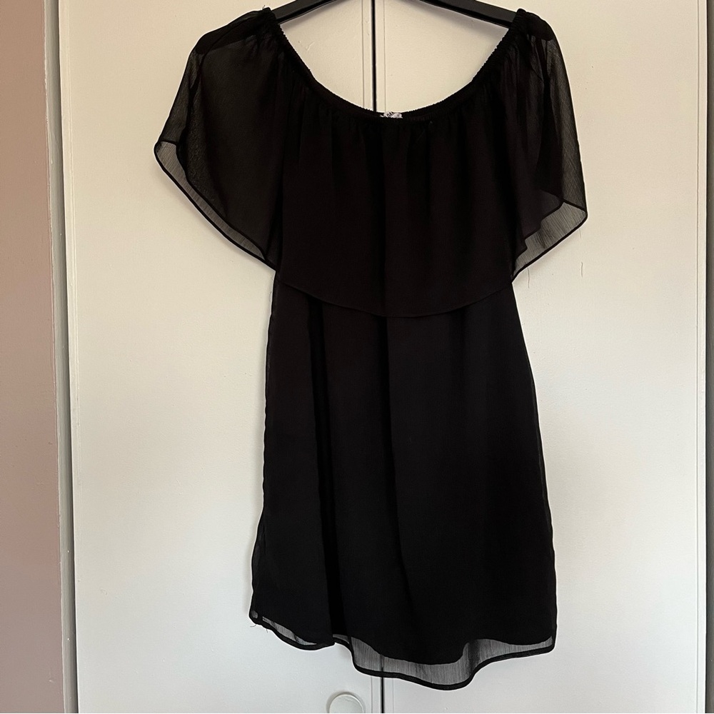 Black Off-Shoulder Overlay Blouse
